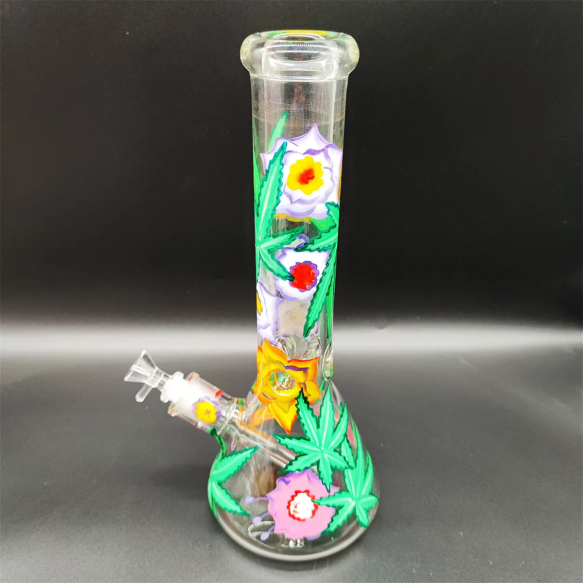 35 cm 14 inch Handige Bong Glass Bong Water Pijp 3D Kleurrijke bloem 9 mm