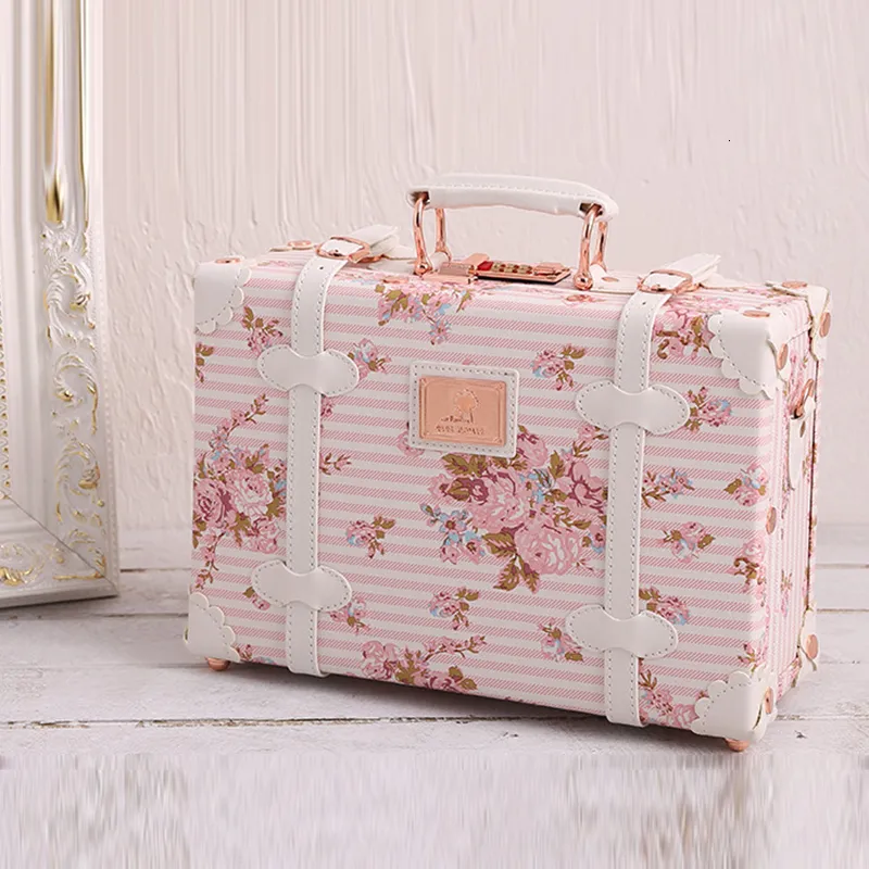 Suitcases Fashion Floral PU Torba turystyczna Zestawy bagażu 13 cali Women Retro Trolley Suipcase z uniwersalnymi kółkami IOHK 230317