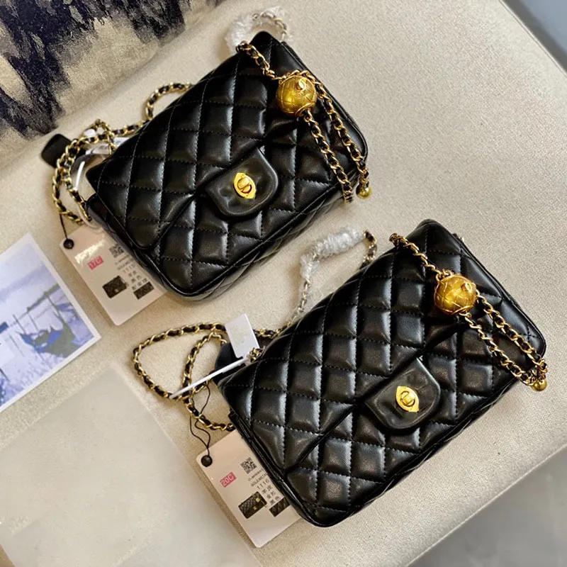 Borse a tracolla a tracolla Mini classica con patta CC Pearl Crush Pelle di agnello nera Borsa hardware oro Borse Designer Donna S Borse a tracolla