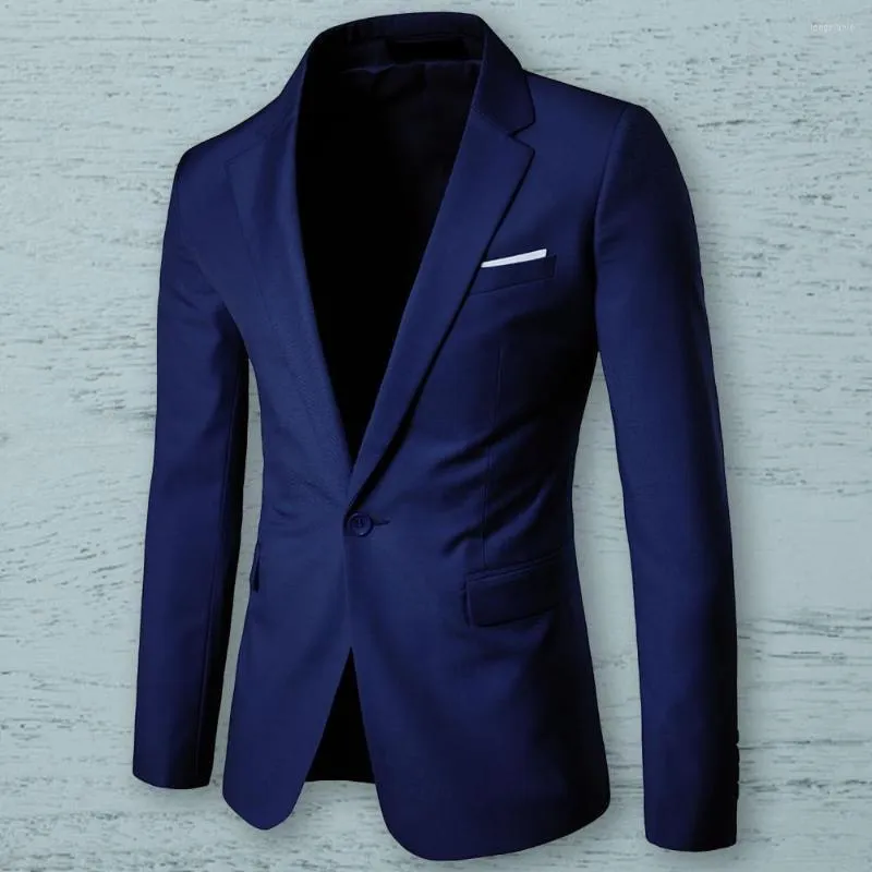 Abiti da uomo Giacca da abito elegante Temperamento Blazer casual Risvolto Tutto abbinato Bottone di colore puro