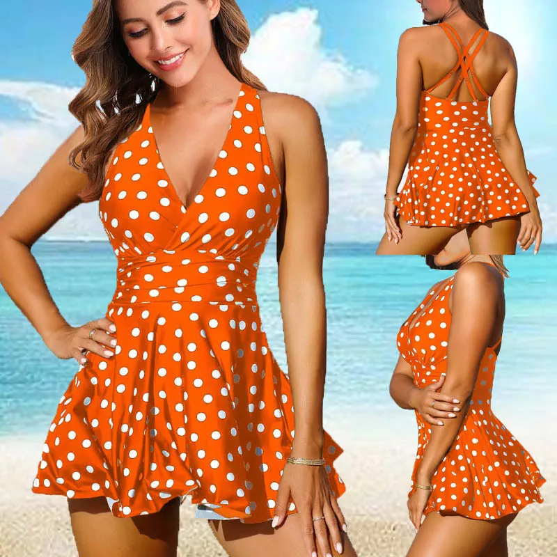 Dames Zwemkleding Dames Grote maten tankini-badpak Gestippelde badmode Grote maten tweedelig badpak Dames zwemjurk Strandkleding 5XL 230317