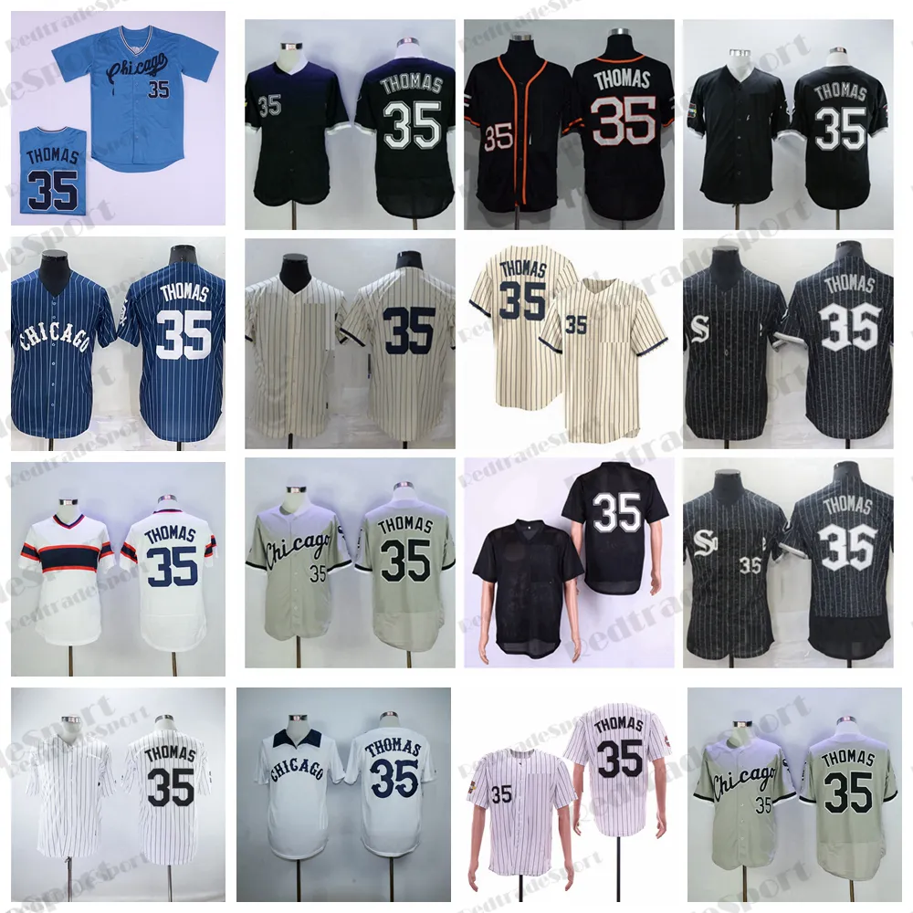 Mens 35 Frank Thomas Baseball Jerseys Vintage 2005 WS Chicago Stitched Pinstripe Jersey Mesh Shirts White Black