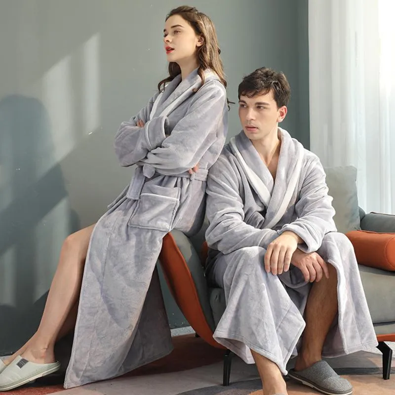 Men's Sleepwear Unisex Winter Long Cozy Flannel Bathrobe Kimono Thick Warm Coral Fleece Bath Robe Spa Soft Fur Robes Dressing GownsMen's