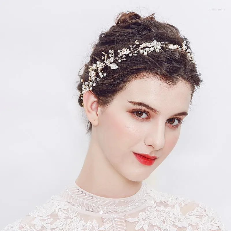 Headpieces SaINMAX Hoofdkleding Pearl Handgemaakte hoofdband voor bruid Goud Stijlvolle bloemen Wedding Po Bridal Accessories