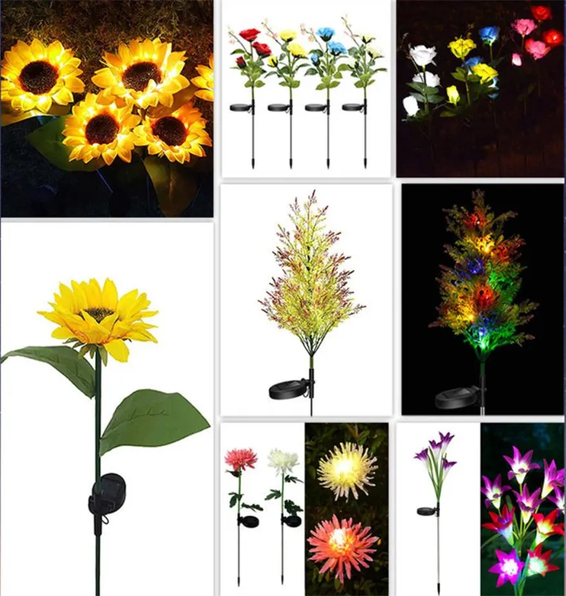 태양 정원 가벼운 인공 꽃 LED 조명 야외 IP65 방수 크리스마스 트리 장식 야드 경로 테라스 차도를위한 스테이크 조명
