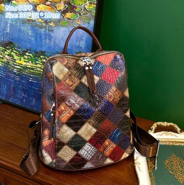 Borsa a tracolla da donna all'ingrosso in fabbrica classica zaini retrò serpente colore esterno abbinato in pelle zaino per il tempo libero borsa moda diamante borsa 647 #