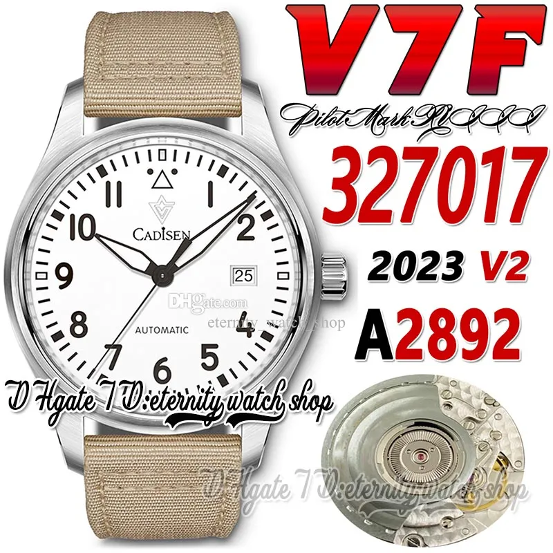 V7F V2 V7327017 A2892 رجال ميكانيكية أوتوماتيكية مشاهدة رقم الاتصال الهاتفي الأبيض علامات الفولاذ المقاوم للصدأ حزام جلدي بيج 2023 سوبر الطبعة الأبدية الساعات