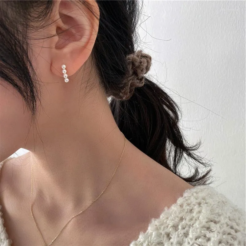 Hoop Earrings WTLTC French Small Pearls Bar For Women Dainty Tiny Hoops With Charm Femme Retro Minimalist