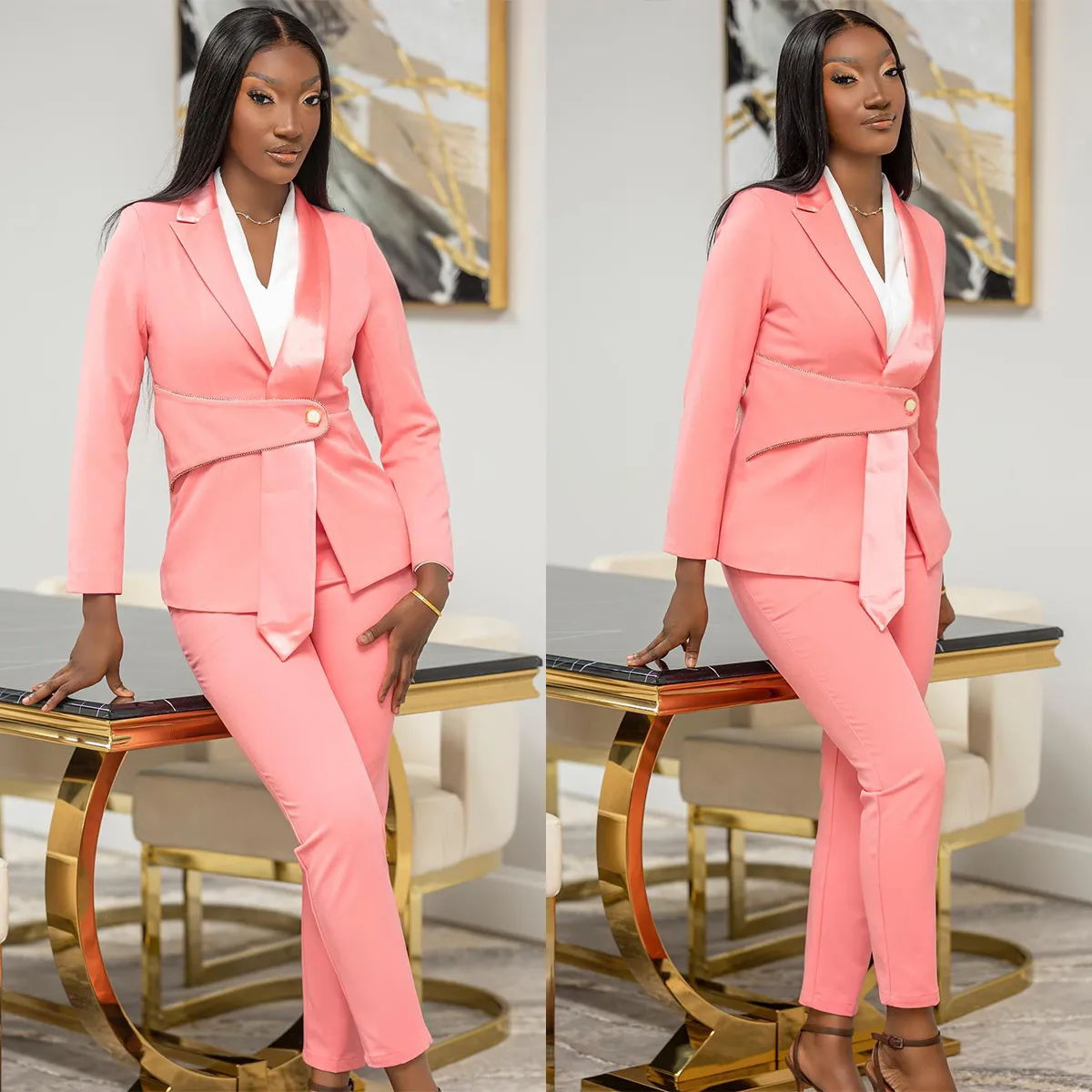 Plus Size Tailored Lady Slim Pants Suits Spring Fashion Women Prom