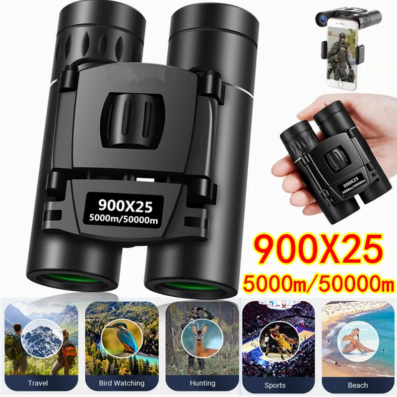 Telescoop Binoculars Binoculars 900x25 10x HD krachtige lange afstand vouwen Mini Telescope BAK4 FMC Optics for Hunting Sports Outdoor Camping Travel 230320