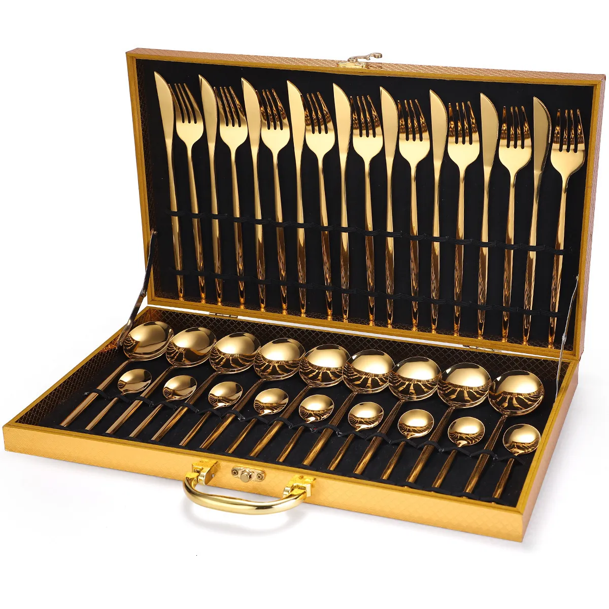 Set di stoviglie 24 pezzi Posate dorate Stoviglie Acciaio inossidabile Pieno Coltello Forchetta Cucchiaio Utensili Accessori da cucina 230320