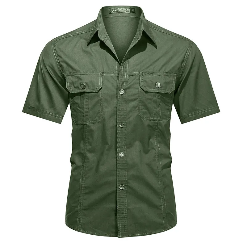 Casual shirts voor heren zomer denim korte mouw mannen shirts 100% katoenen leger militaire casual shirts buiten wandelen visserijkleding plus maat 230320