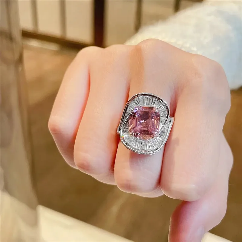 Anillo de dedo brillante AAAAA circonita Plata de Ley 925 anillos de compromiso para mujer joyería para fiesta de cumpleaños nupcial regalo