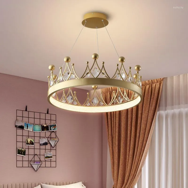 Lampes suspendues nordique couronne cristal lumière moderne Simple chambre salon lumières luxe princesse filles enfants lampe