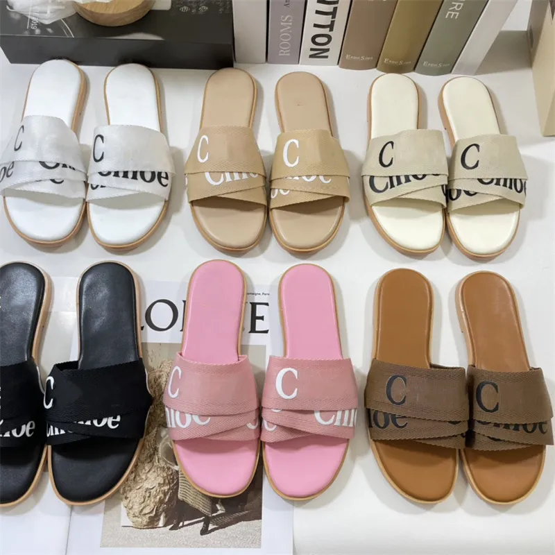2023 Designer Women Slippers Fashion Cross Strap Woody Flats Mules Sandals 35-41
