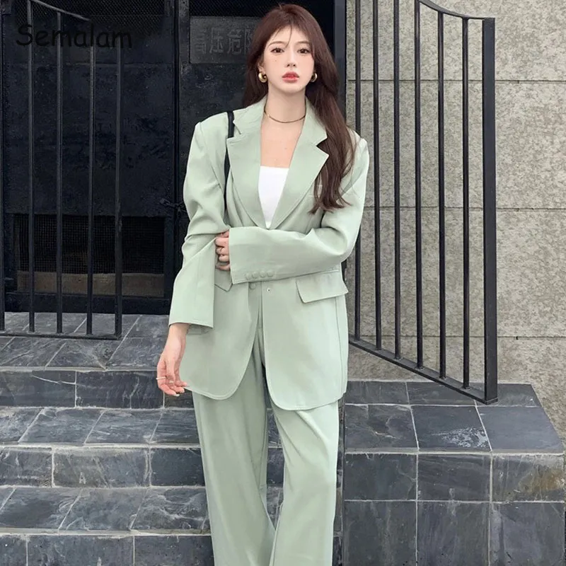 Damespakken Blazers Women Blazer Suit 2 -delige sets uiteenzaken vrouwelijke jas met lange mouwen casual broek broekpakje Lady Green Brown Business Suits 230320