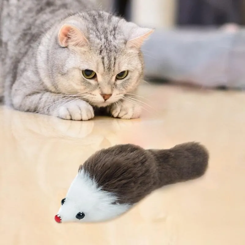 Jouets pour chat 6pcs marron / gris simulation de peluche pour animaux de compagnie grande souris sonnant résistant aux morsures fournitures interactives drôles