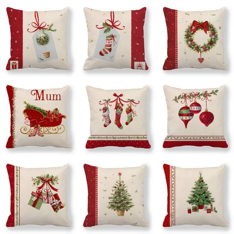 Pillow 45x45cm Christmas Decoration Cover Santa Claus Sofa Holiday Pillowcase Linen Pillows