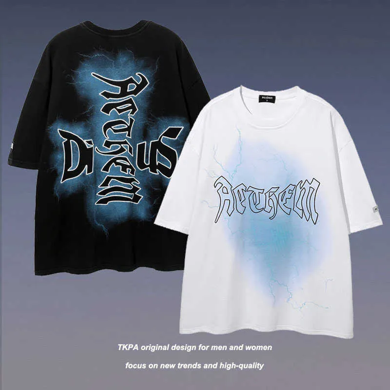 Camisetas masculinas TKPA High Street Gótico Cross Graffiti Camiseta Impressa Manga Curta China-Chic Hip Hop Halva Camiseta