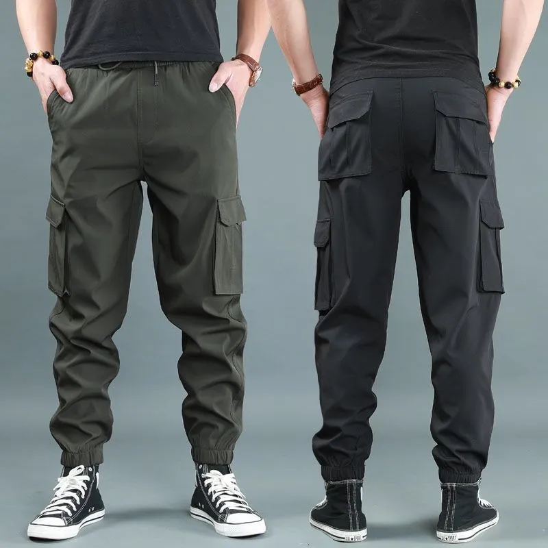 Męskie spodnie Męskie spodnie Casual Black Joggers Spring Lato Multi Pocket Worbgy Sport Sports Fashion Męskie spodnie dresowe duże kombinezony Bottoms 230320