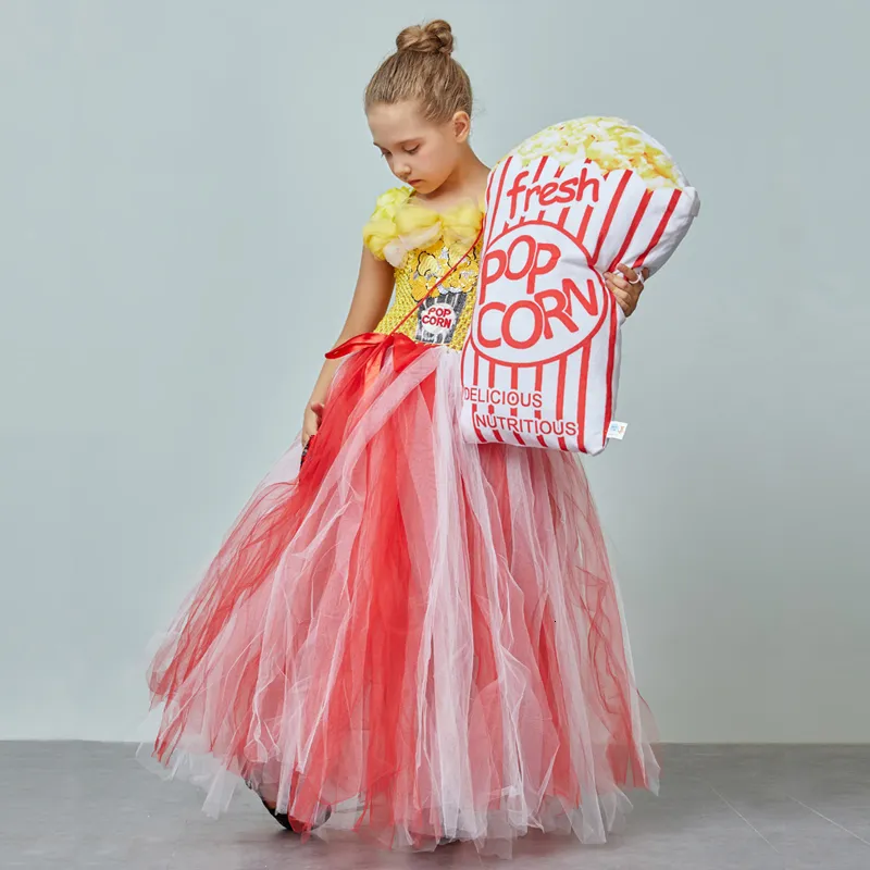 Circus Popcorn Girl Tutu Dress Carnival Birthday Party Wedding Flower Sequin Ball Gown Costume Kids  Corn Food Tulle Dress (9)