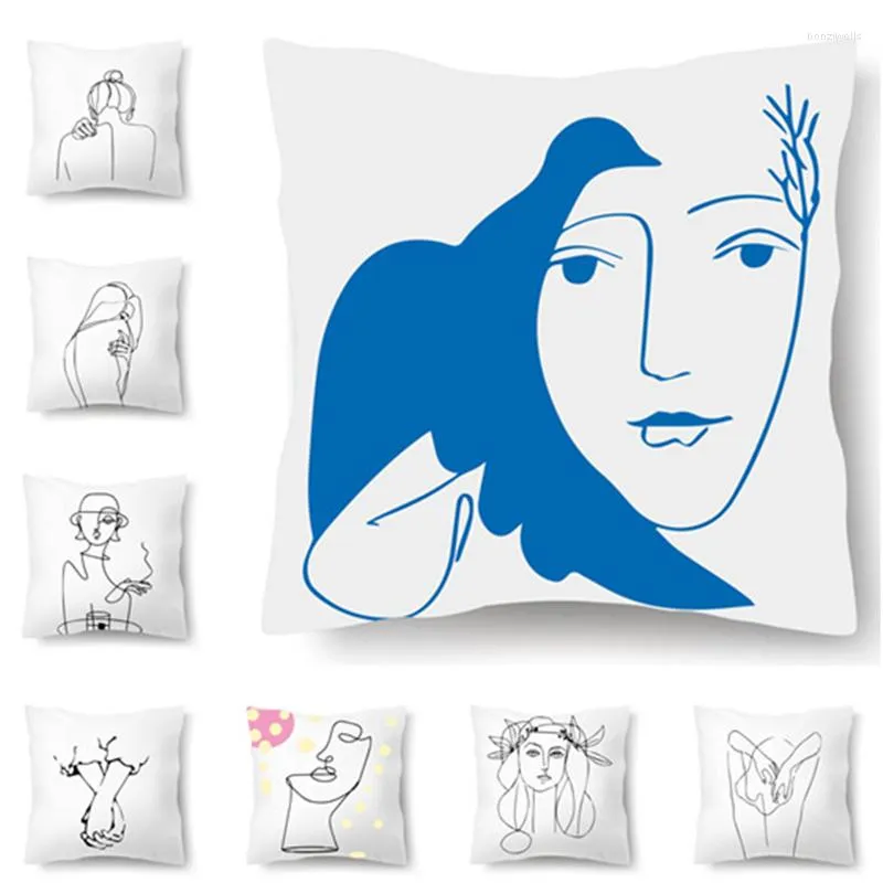 Pillow Simple Line Abstract Face Avatar Lover Hand Pattern Cover White Short Plush Soft Throw Case Nordic Home Decor