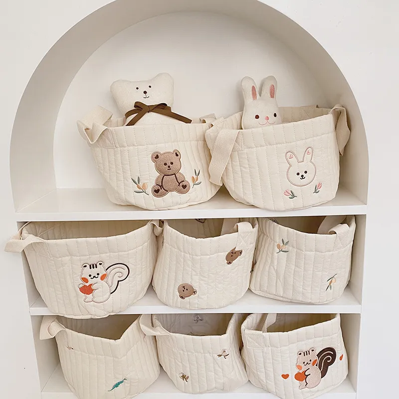 Diaper Bags Nappy Caddy Baby Items Toy Storage for born Crib Organizer Bedding Cotton Embroidery Mommy Bebe 230317