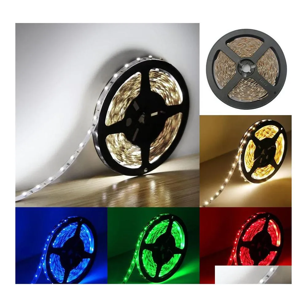 Tiras LED Luz de tira RGB Cinta flexible Cálido Blanco Rojo Verde Azul 5M Rollo 300 LED 3528 5050 5630 12V Cinta no impermeable Drop de Dhlj4