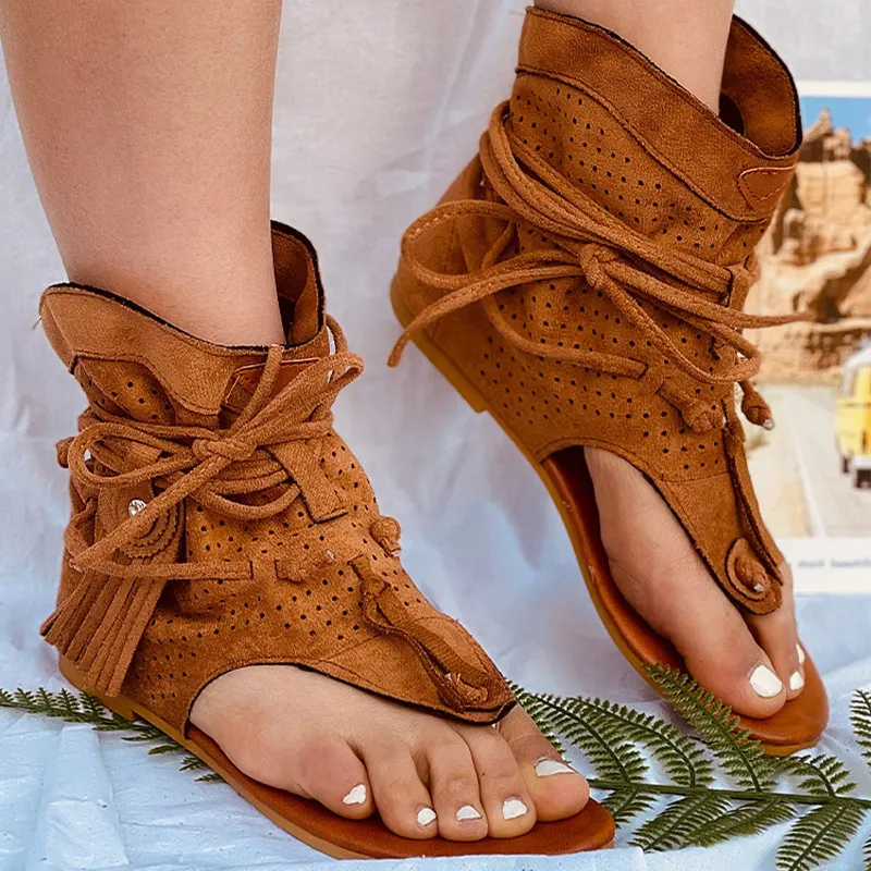 Sandalet Kadınlar Sandalet Retro Gladyatör Bayanlar Klip Ayak Ayak Tip Vintage Boots Casual Tassel Roma Moda Yaz Kadın Ayakkabı Kadın 230320