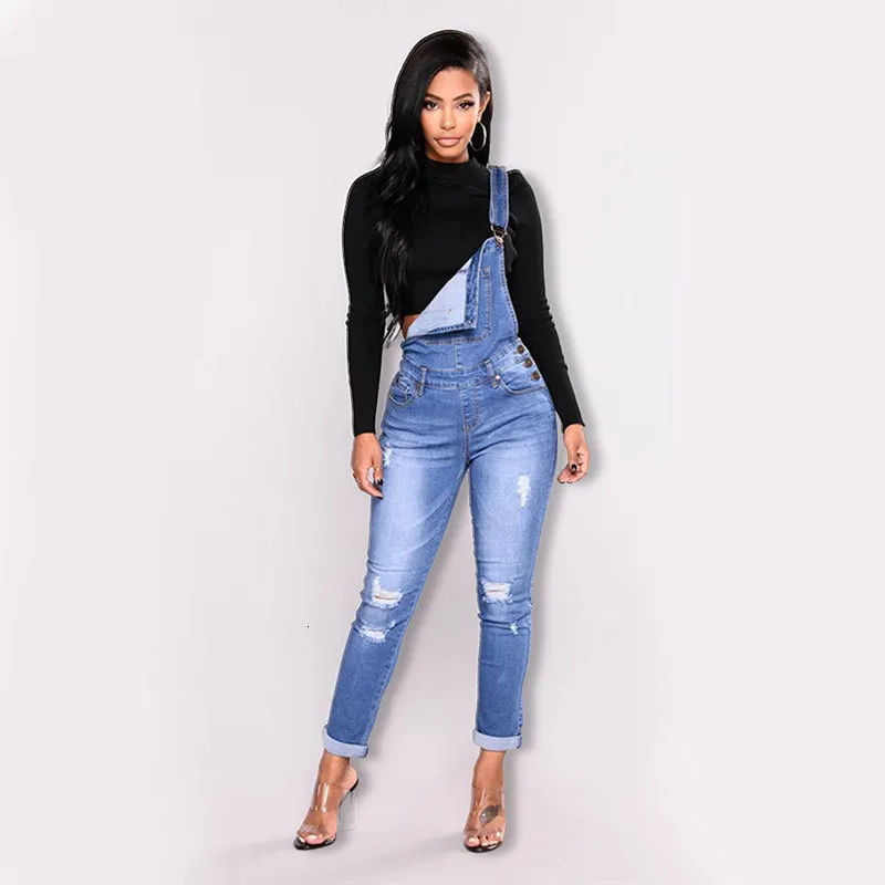 Women's Jumpsuits Rompers Hole Jeans Ripped Skinny Overalls Tight Women Jeans Overall Stretch Female Skinny High Street Female Outfits 230317