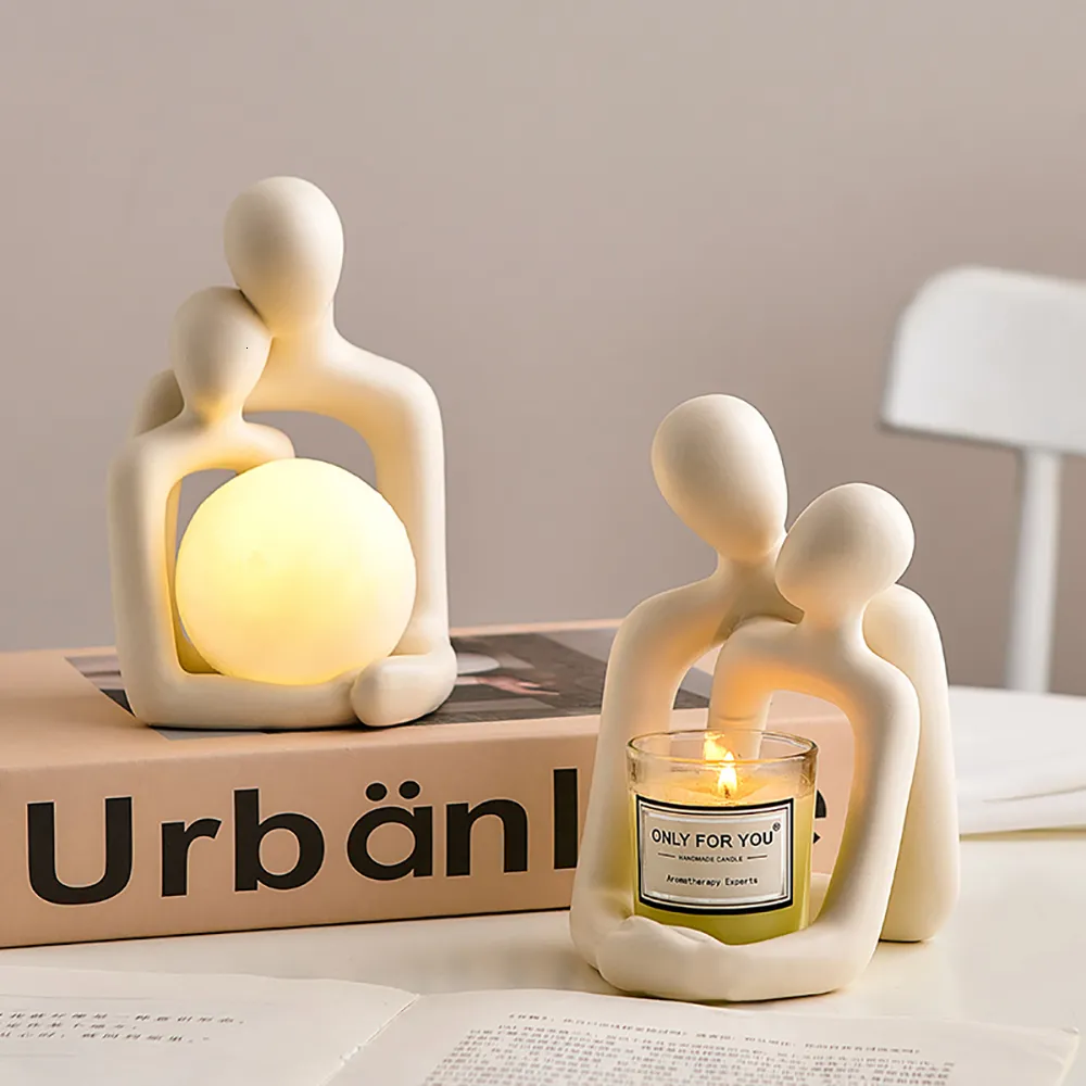 Decorative Objects Figurines Nordic Style Creative Couple Table Lamp Bedroom ation Accessories Aesthetic Room Christmas Home Gift 230320