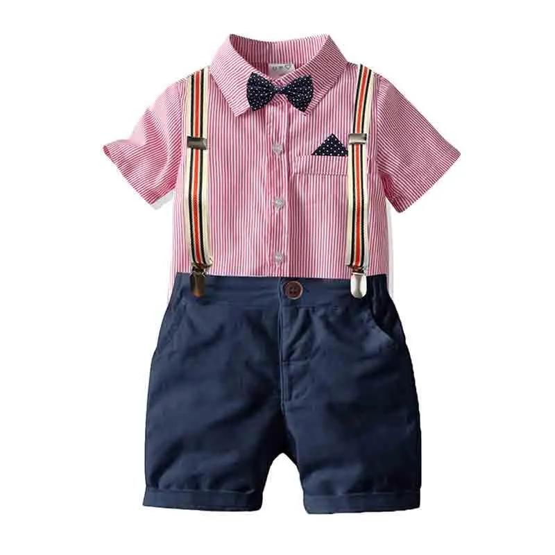 Kläder sätter baby pojke kläder sommar båge slips rand topp hängslen shorts kostymer formella gentleman barn