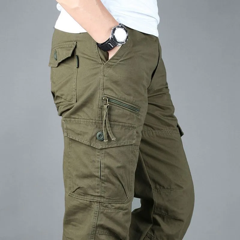 Herrbyxor herrar av bomullslastbyxor militär strids overaller raka multi-pocket baggy långa byxor streetwear casual slacks byxor m-5xl 230320