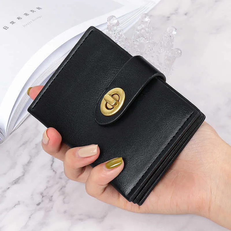 Portefeuilles 2023New Mini Pure Color Wallets For Women Hasp Card Holder Solid Pu Retro Simple Portes Vintage Multifunctionele portemonnee Vrouw G230308