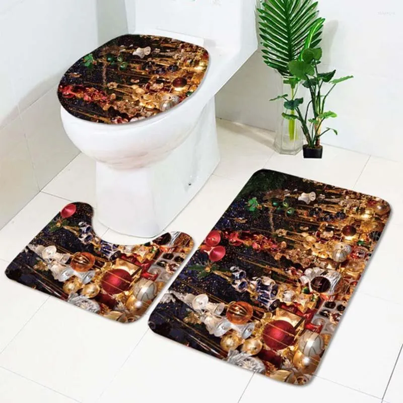 Carpets 3Pcs Set Cute Christmas Toilet Seat Cover Santa Claus Bathroom Mat Xmas Supplies For Home Year Decoration