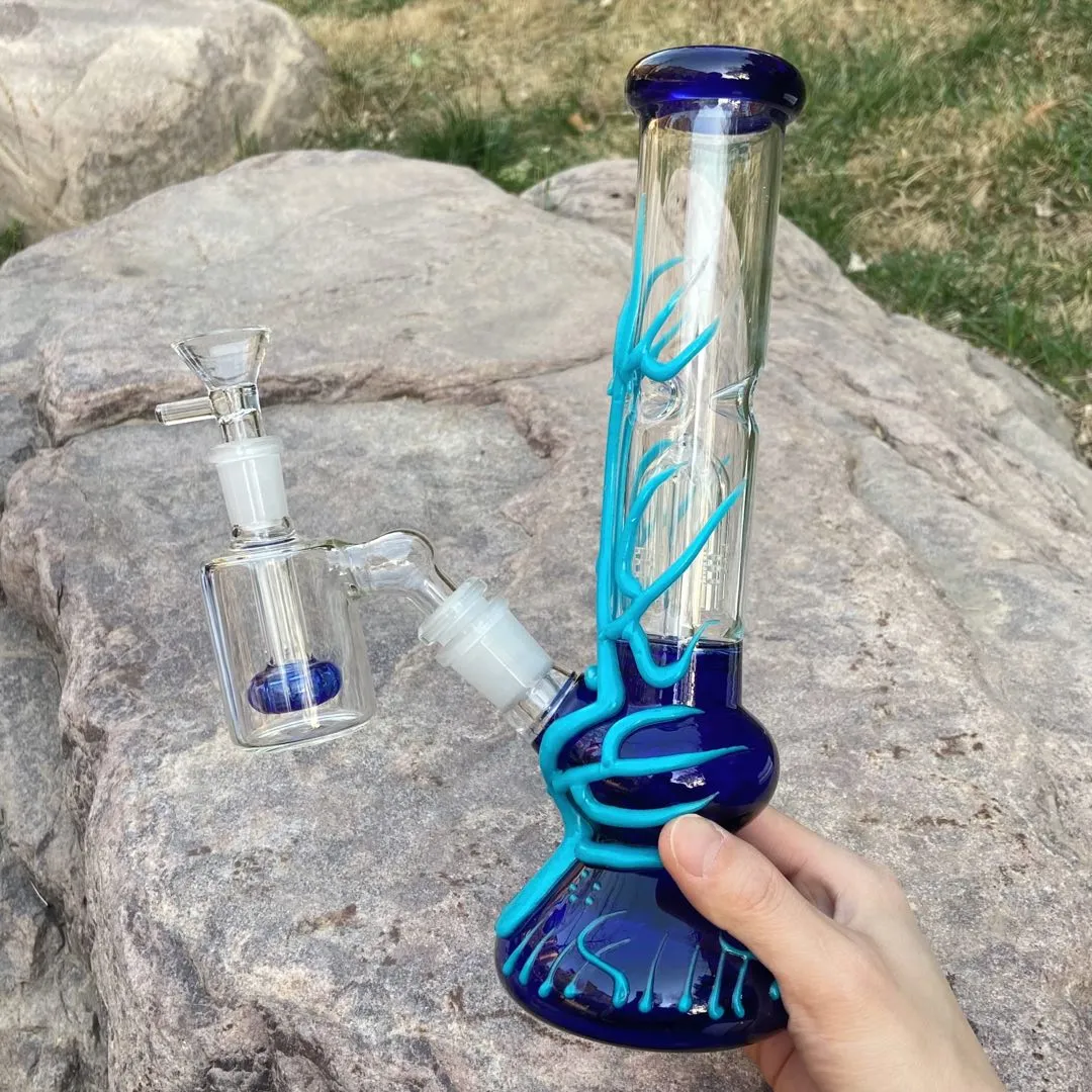 Bong in vetro per fumare la pipa ad acqua 10 '' Glow In The Dark Percolatore Narghilè con 14mm 45ﾰ Ash Catcher Tubi con filtro per tabacco Gorgogliatore