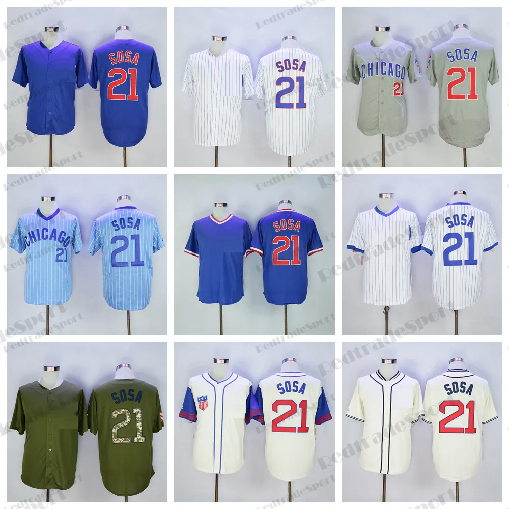 Maglie da baseball da uomo 21 Sammy Sosa magliette cucite vintage grigio blu camicie nere