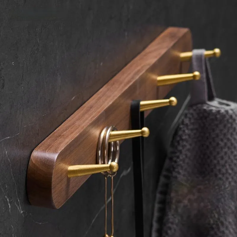 Hooks Rails Black Walnut Wood Hook Wall Hanger väggmonterad entré Hall Dörrrock och hattkläder Metall Stark klibbig