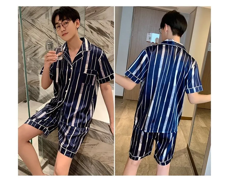 Men's Sleepwear Men Comfortable Pyjamas Plus Size 4XL 5XL 90kg Short Sleeve  Casual Home Wear Summer Silk Boy Pajama Set Leisure SetMen's