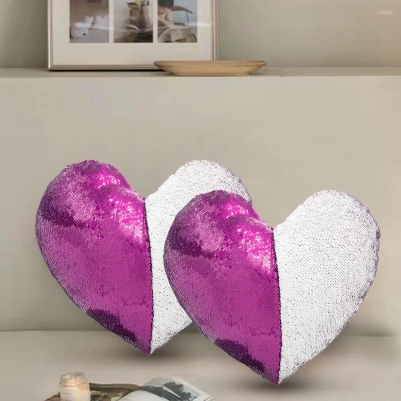 CozyHome Double-Sided Flannel Pillow Cover with Sequined Love Heart Shape for Sofa - Reversible, Soft, Glamorous, and Easy to Clean.