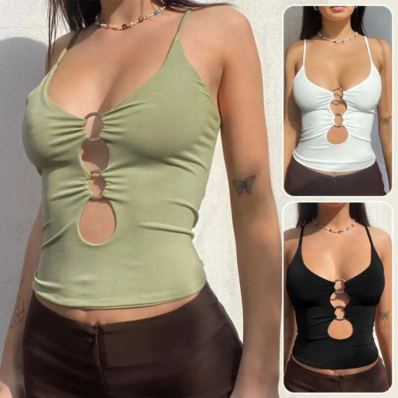 Tanks Femmes Camis Summer Femmes Y2K Crop Top Lowcut O Ring Keyhole Cami Gilet Spaghetti Bretelles EGirl Tops Fashion Club Party Wear Tank 230317