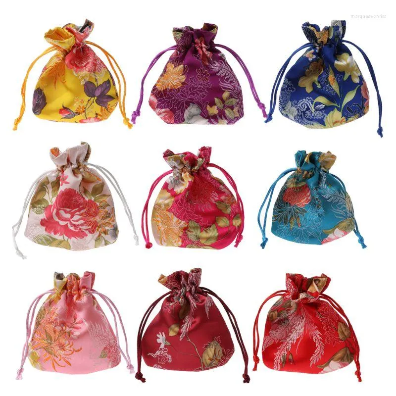 Jewelry Pouches Classic Chinese Flower Embroidery Bag Organizer Silk Traditional Pouch Drop