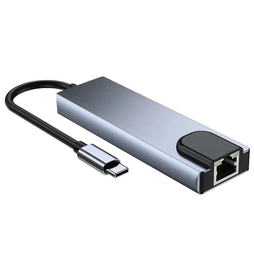 محطة المحطة عبر الحدود من النوع C incking 5-in-1 USB-C HUB المحمول محطة إرساء الكمبيوتر مع بطاقة الشبكة