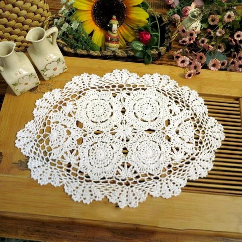Table Mats Handmade Crochet Cotton Lace Placemats Oval Pad For Year Ornament Of Desk Dining Coffee Lampshade