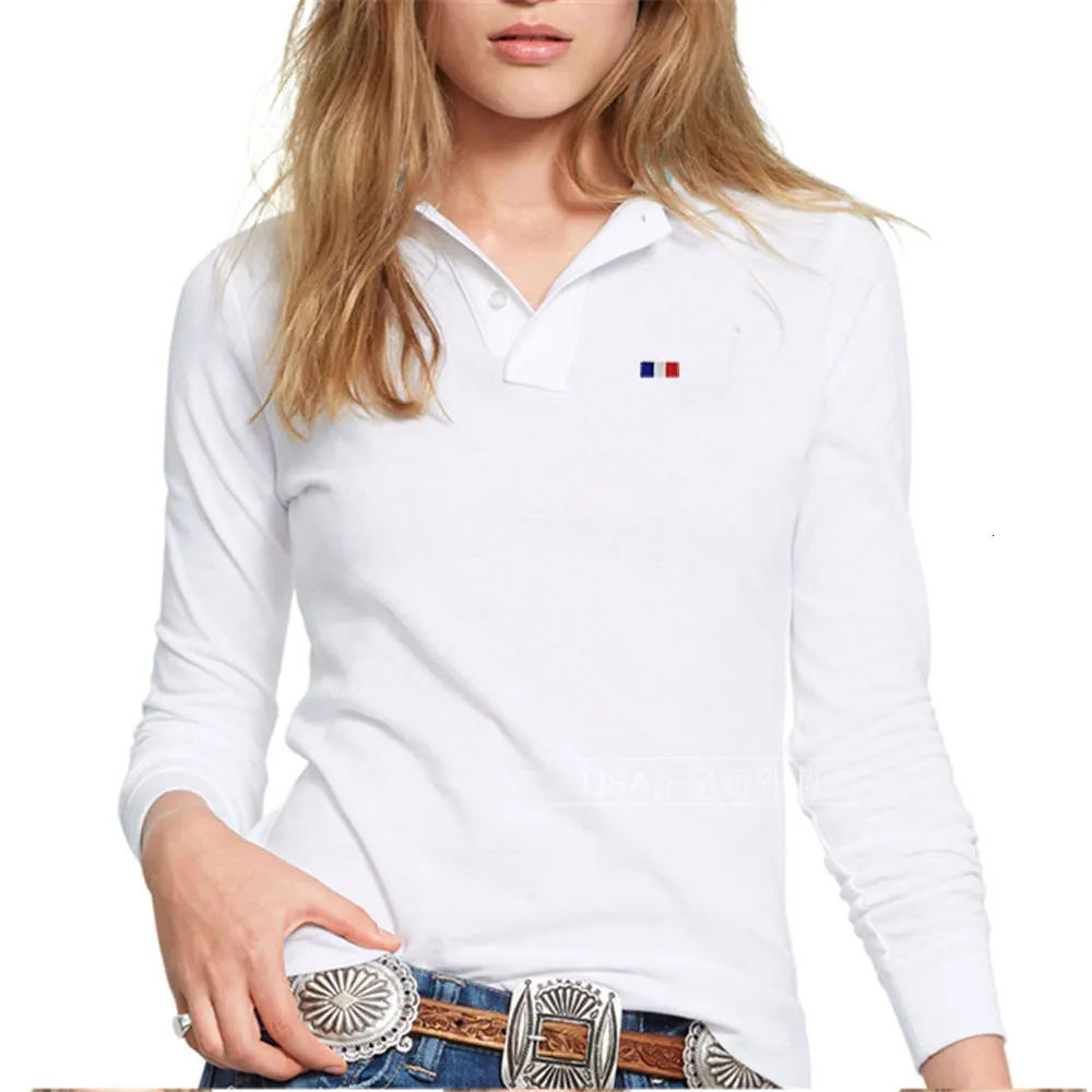 Mulheres polos de alta qualidade outono senhoras de mangas compridas camisa de algodão casual mulheres golfe magro esportes feminino lapela tshirt tops 230317