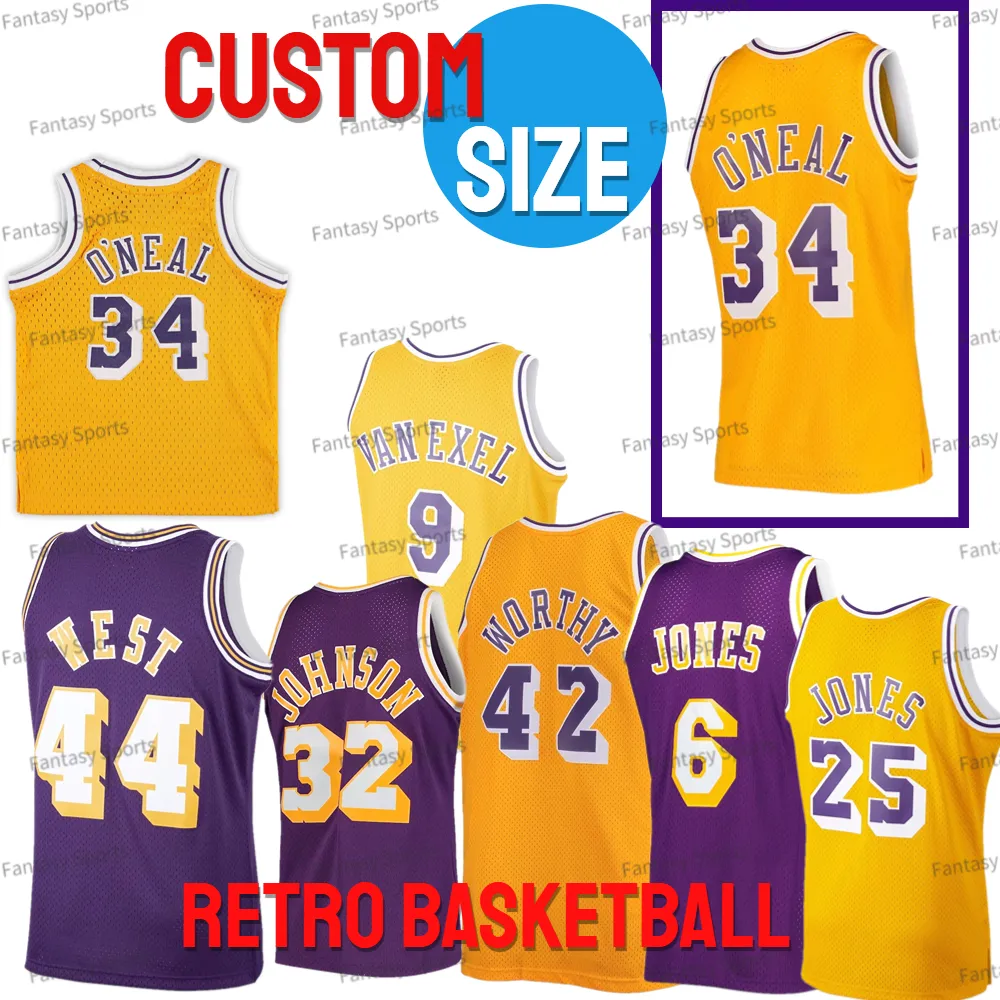 Maillot de basket-ball rétro personnalisé ONeal James Rambis Johnson Kurt Rambis Ed Jones Chamberlain West Van Exel cousu violet jaune pour hommes et jeunes maillots de basket-ball