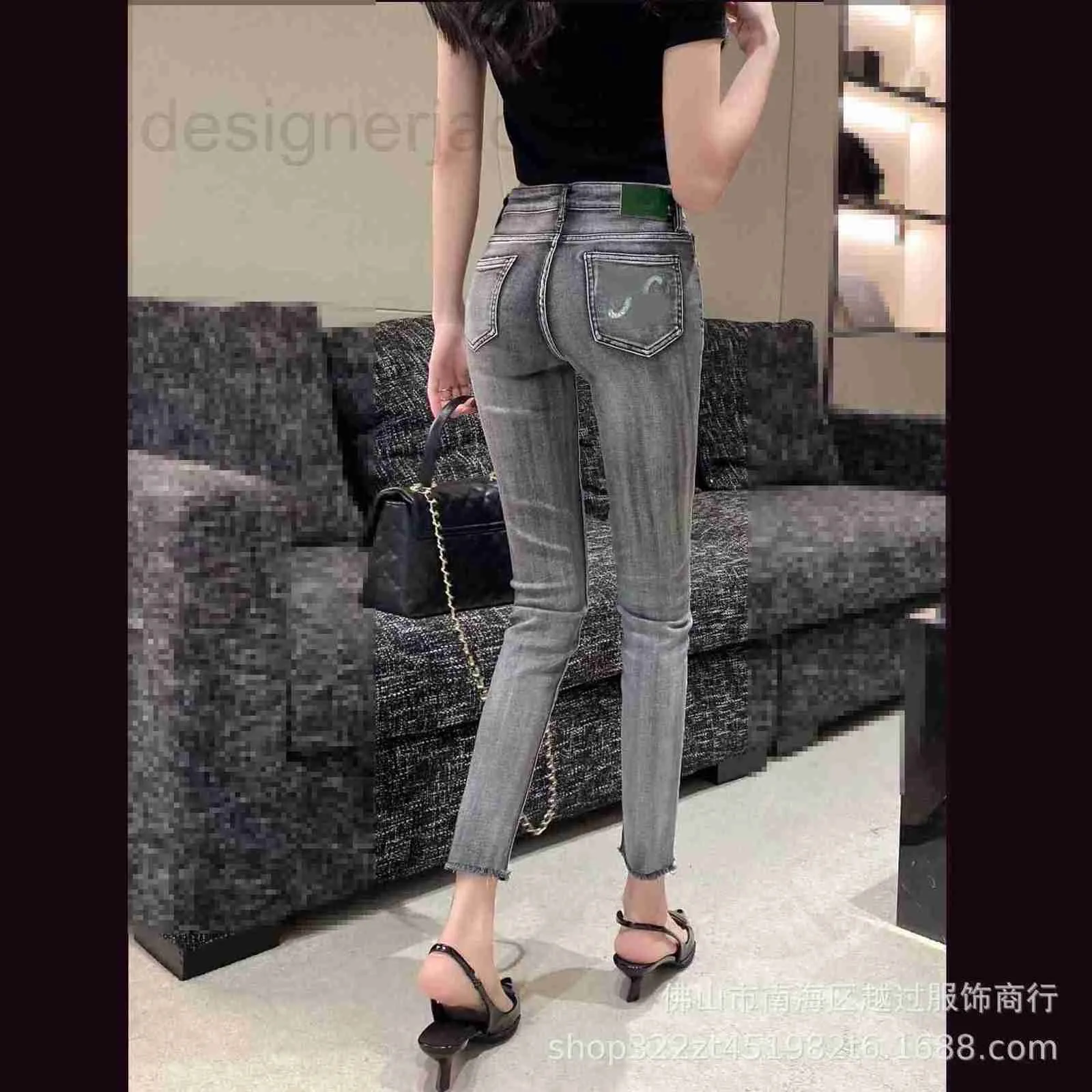 Jeans Femme Designer Poche arrière vert brodé gris foncé taille haute stretch slim leggings en denim Y14P