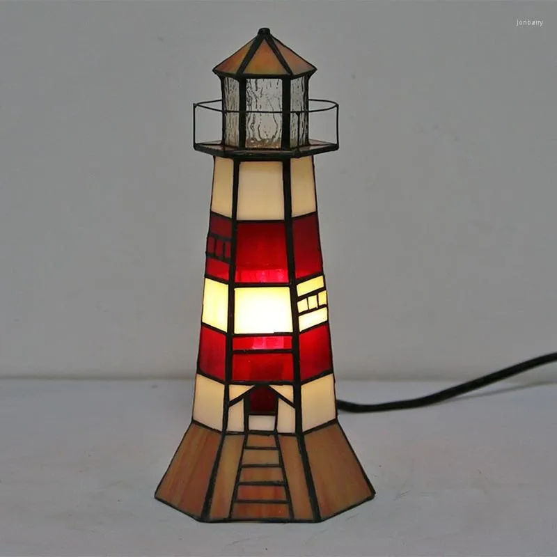 Bordslampor Creative Retro Stained Glass Tower Light Button Type Dekorativa armaturer El Hem Hem Desk Lamp Belysningsrum