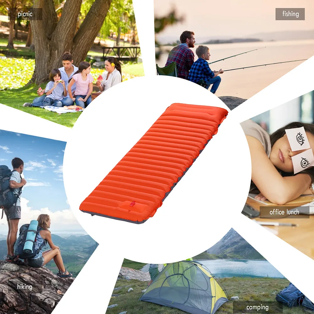 Outdoor Pads Outdoor Inflatable Mattress Camping Mat Foldable Picnic Blanket Hiking Air Cushion Portable Sleeping Mat with Storage Bag 230320