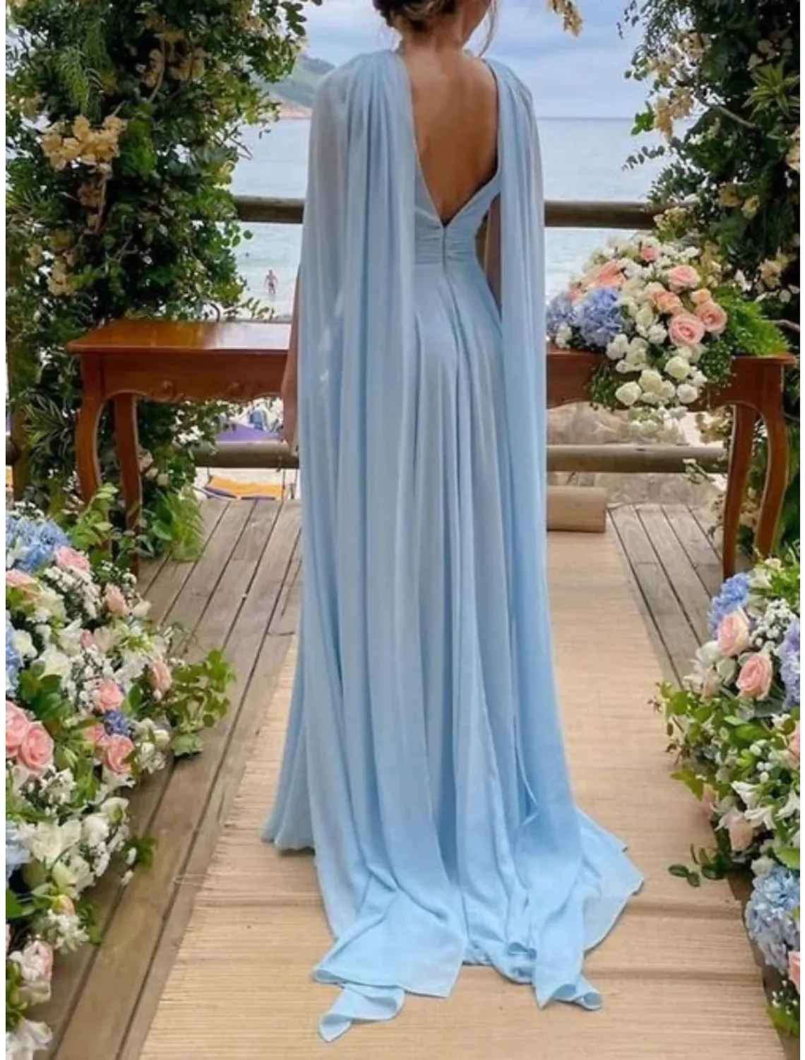 Mother of the Bride Dresses 2023 Party Elegant V Neck Court Train Chiffon Sleeveless with Pleats BC14423 E0317